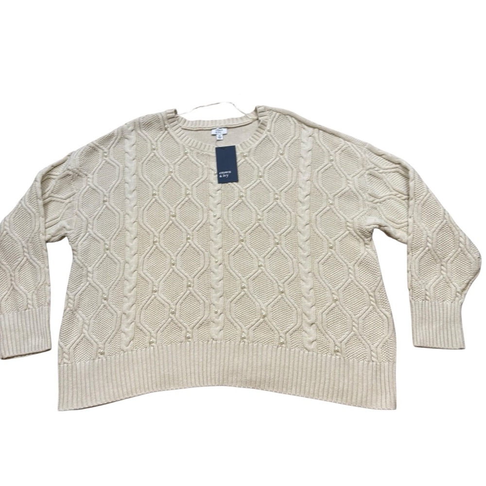 Brand new with Tags Ladies Crown & Ivy‎ Oatmeal Sweater with Pearls Size 3X